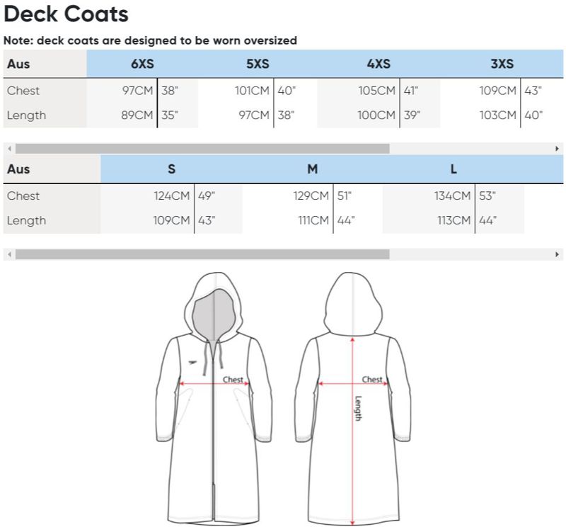 Speedo parka shop size chart